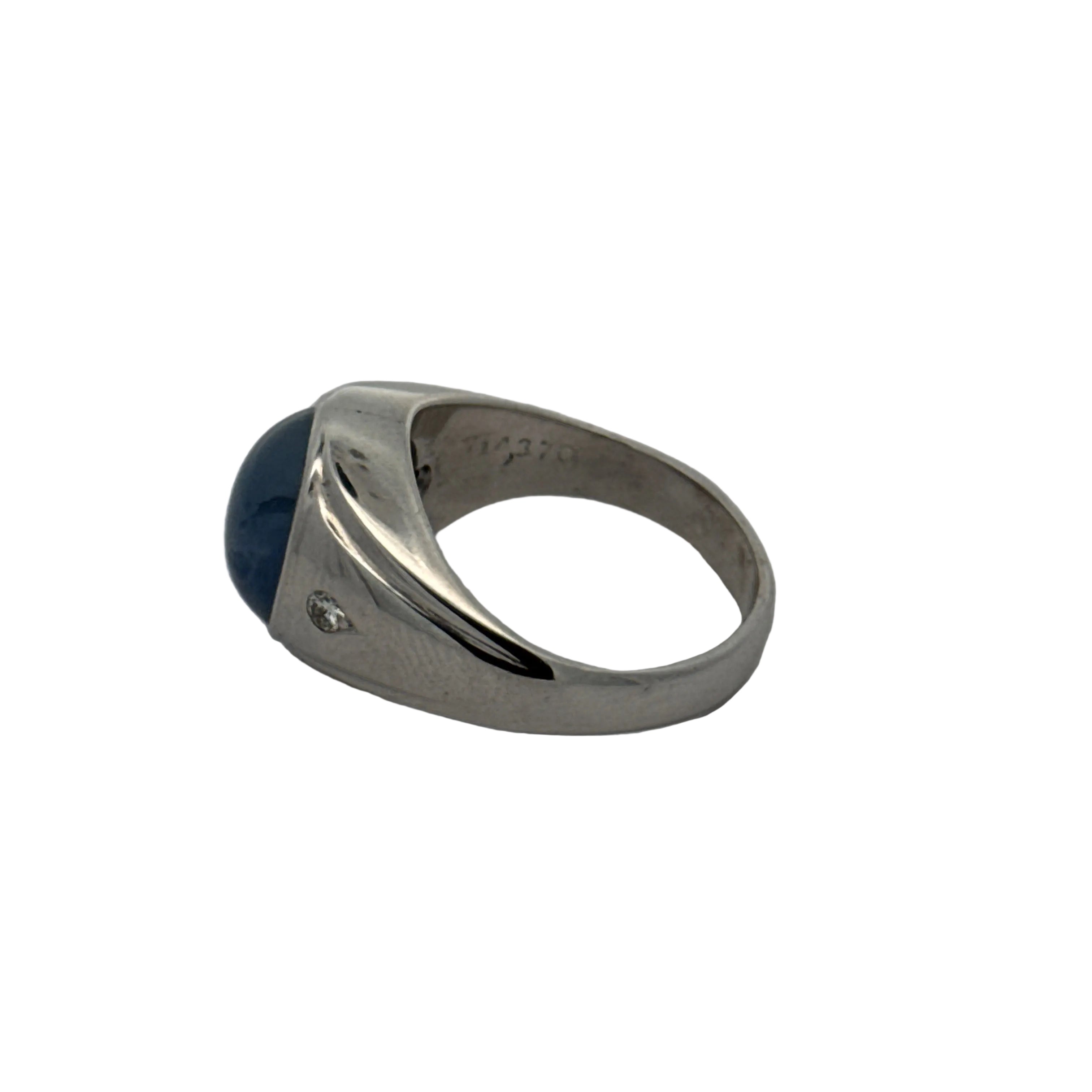 Estate Ring, 2 Round Brilliant Cut Diamonds 0.10ct F-G VS1-VS2, 1 Star Sapphire Cabochon 12.50ct #Sri Lankan, 14K White Gold 14.00g, Sarasota Gemologial Lab #17871-53, All Weights Estimated.