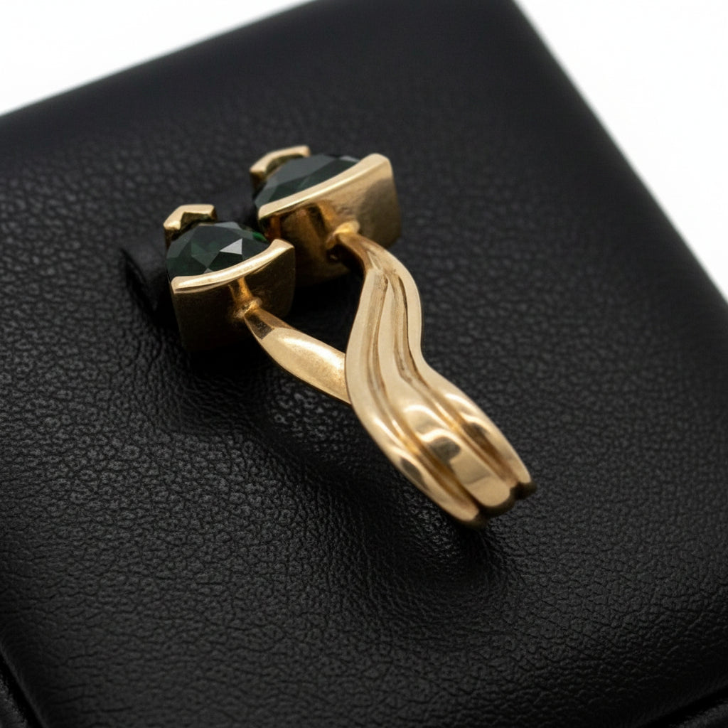 TG Pendant, 2 Tourmaline Trillion Cuts 2.00cttw Green, 14K Yellow Gold 5.50g. All Weights Estimated.