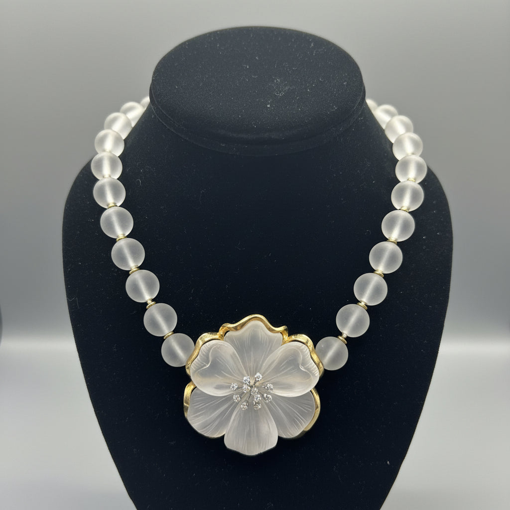 Italian 320 MI Roberto Paolini Necklace, 12 Round Brilliant Cut Diamonds 1.20ct G-H VS1-SI1, Rock Crystal, 18K White/Yellow Gold 115.00g. All Weights Estimated.