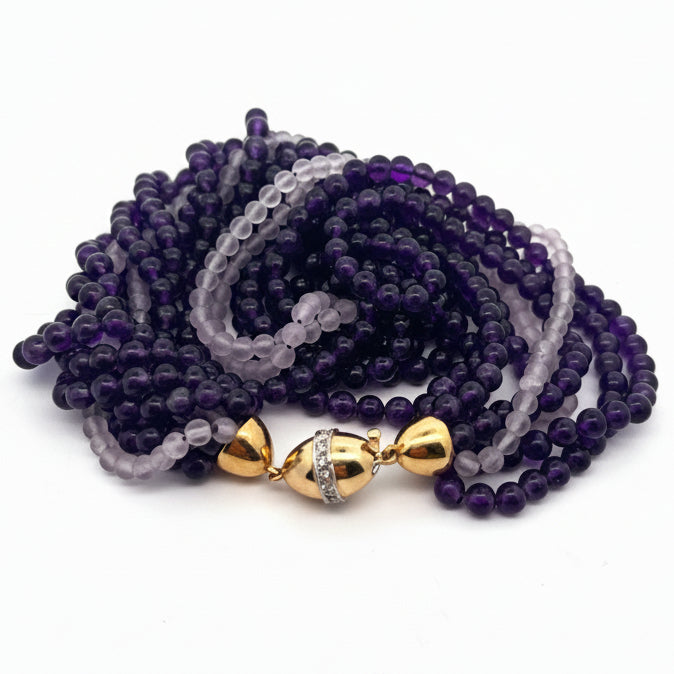 Italian Necklace, Round Brilliant Cut Diamonds 0.25cttw H-I SI1-SI2,  Amethyst Round 100.00cttw, Jade 10.00ct Lavender, 14K Yellow Gold 107.00g. All Weights Estimated.