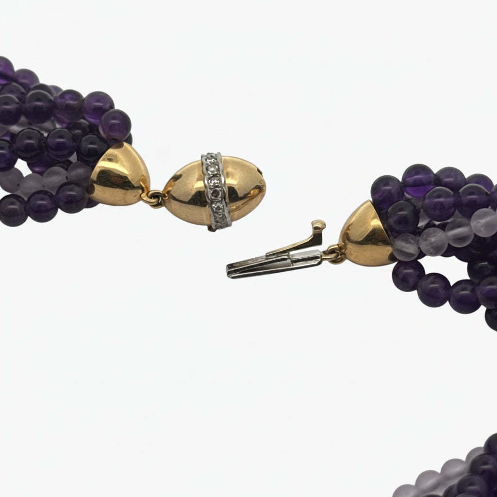Italian Necklace, Round Brilliant Cut Diamonds 0.25cttw H-I SI1-SI2,  Amethyst Round 100.00cttw, Jade 10.00ct Lavender, 14K Yellow Gold 107.00g. All Weights Estimated.