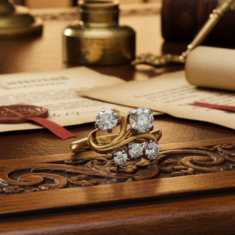 Jabel Ring, 5 Round Brilliant Cut Diamonds 1.25cttw  F-G VS1-SI1, 18K White/Yellow Gold 4.66g. All Weights Estimated.