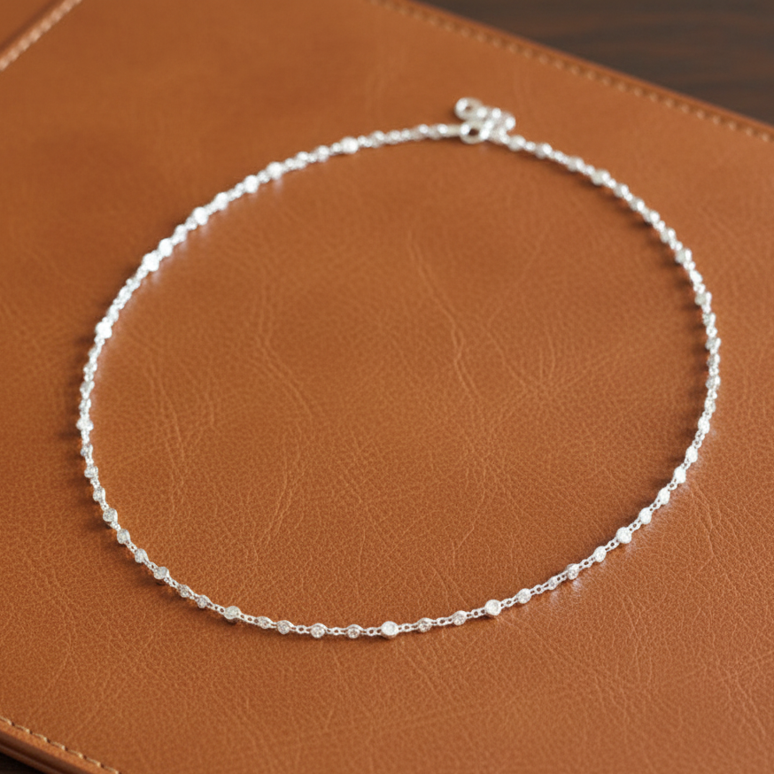 Private Designer Necklace 65 Round Brilliant Cut Diamonds 3.65cttw G-H SI1-SI2, 14K White Gold 7.72g, All Weights Estimated.