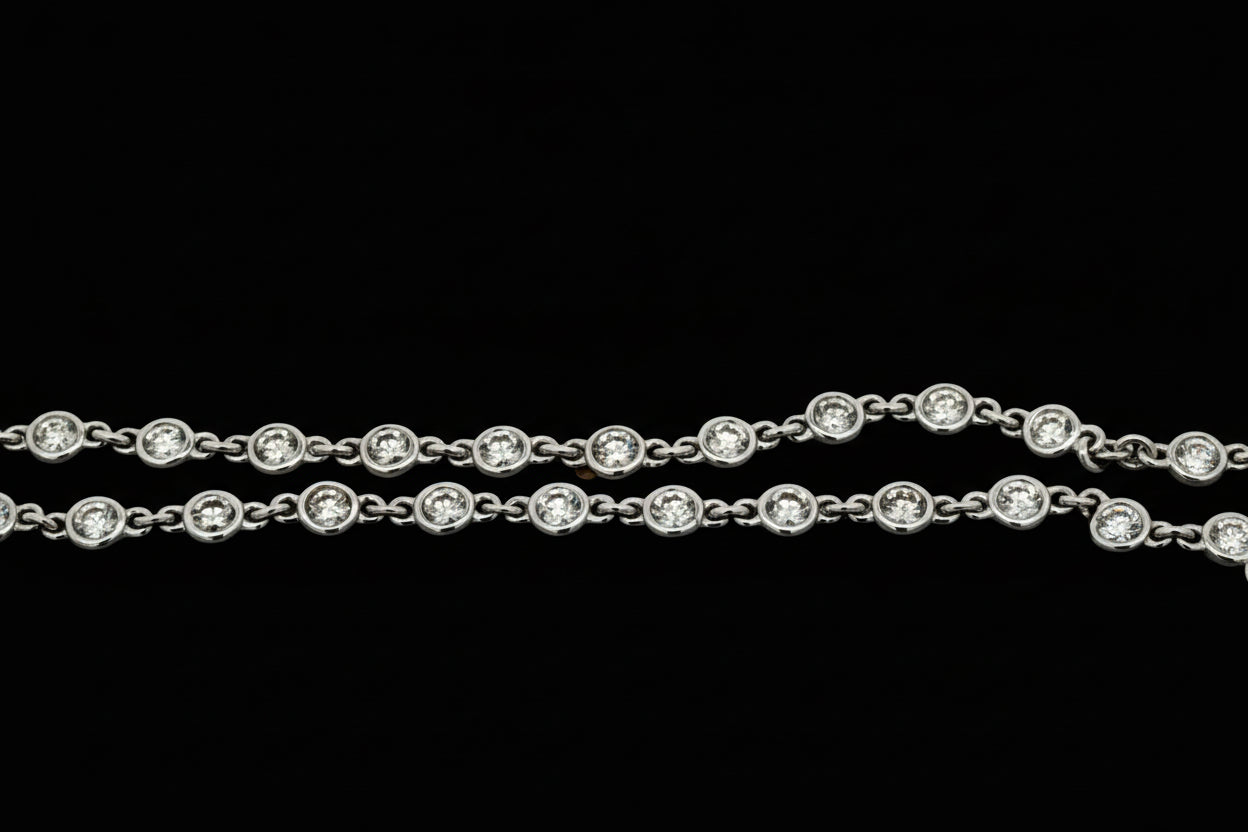 Private Designer Necklace 65 Round Brilliant Cut Diamonds 3.65cttw G-H SI1-SI2, 14K White Gold 7.72g, All Weights Estimated.