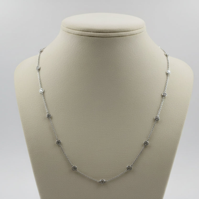 Private Designer Necklace, 14 Round Brilliant Cut Diamonds 4.31ctctw F-G SI2-I1, 14K White Gold 4.32g, All Weights Estimated. 