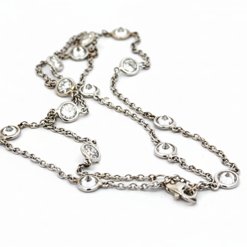 Private Designer Necklace, 14 Round Brilliant Cut Diamonds 4.31ctctw F-G SI2-I1, 14K White Gold 4.32g, All Weights Estimated.