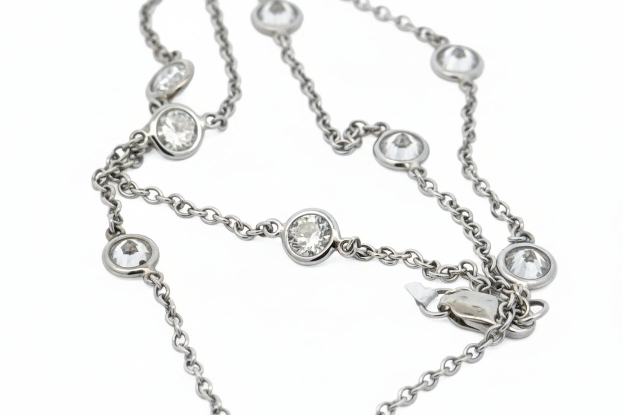 Private Designer Necklace, 14 Round Brilliant Cut Diamonds 4.31ctctw F-G SI2-I1, 14K White Gold 4.32g, All Weights Estimated.