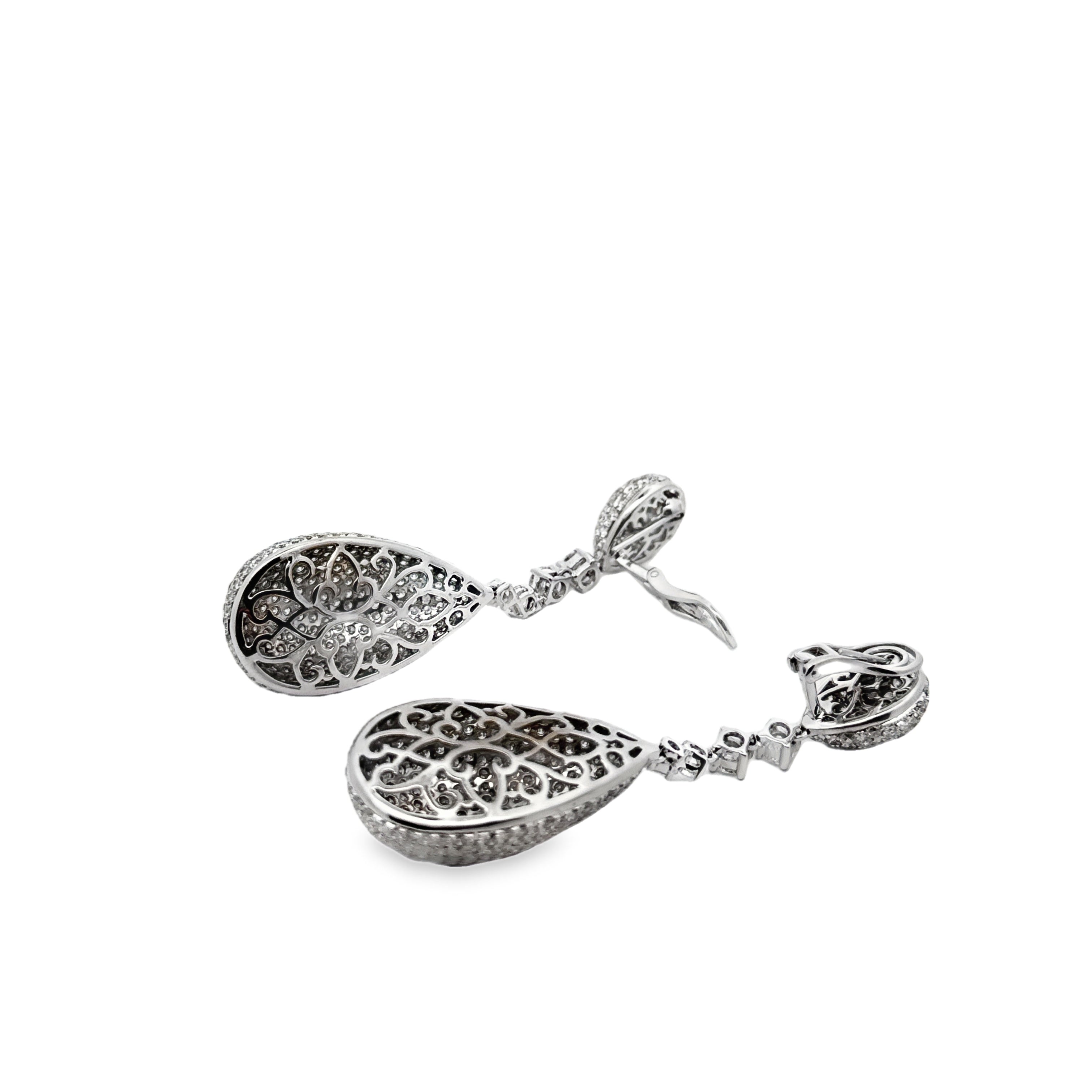 Private Manufacturer Earrings, 690 Round Brilliant Cut Diamonds 12.68cttw G-H SI1, 18K White Gold 28.00g. All Weights Estimated.