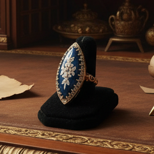 Estate Ring, 1 Cabochon Chalcedony, Old European Cut Diamonds 0.65cttw H-I SI1-SI2, 14K White/Yellow Gold 10.86g. All Weights Estimated.