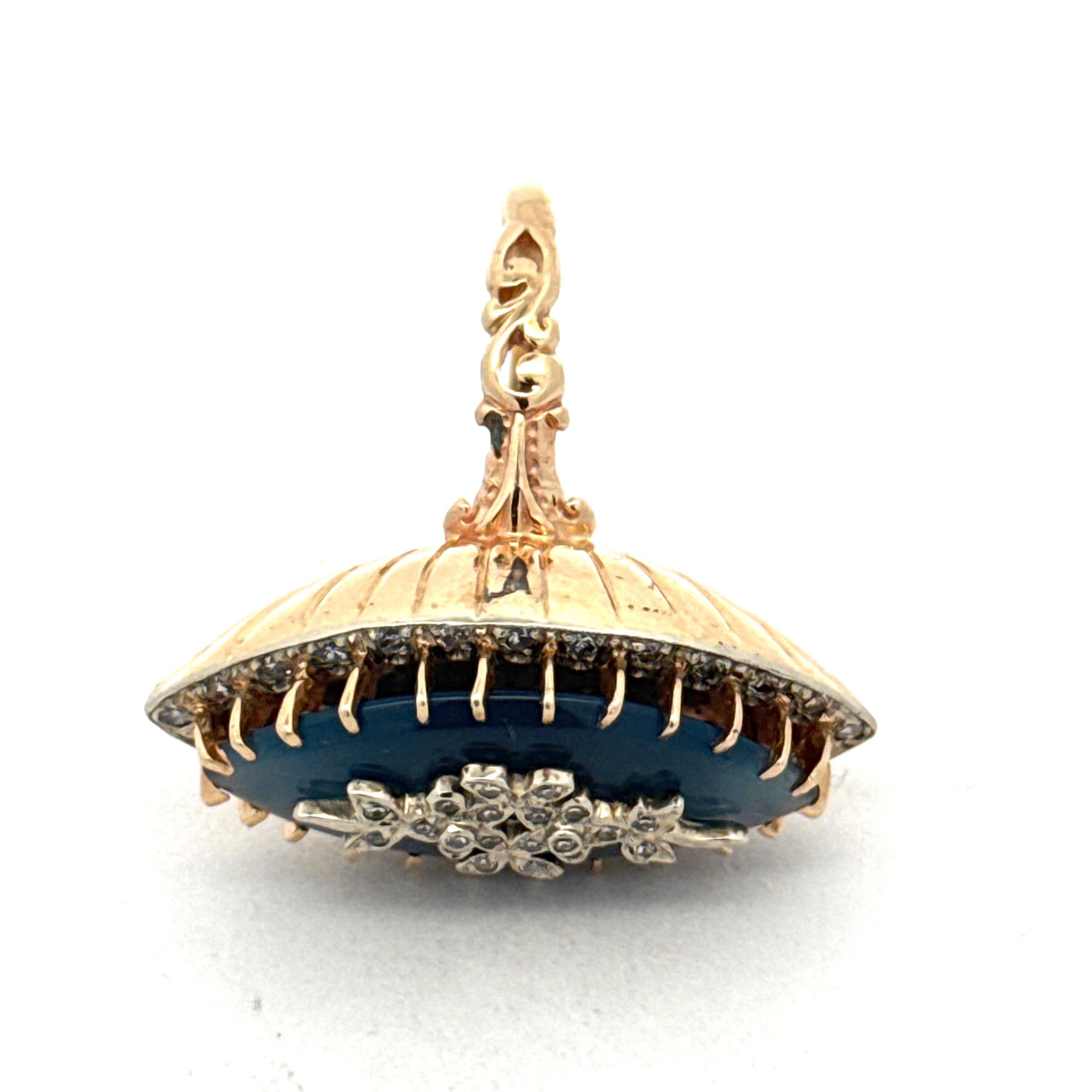 Estate Ring, 1 Cabochon Chalcedony, Old European Cut Diamonds 0.65cttw H-I SI1-SI2, 14K White/Yellow Gold 10.86g. All Weights Estimated.