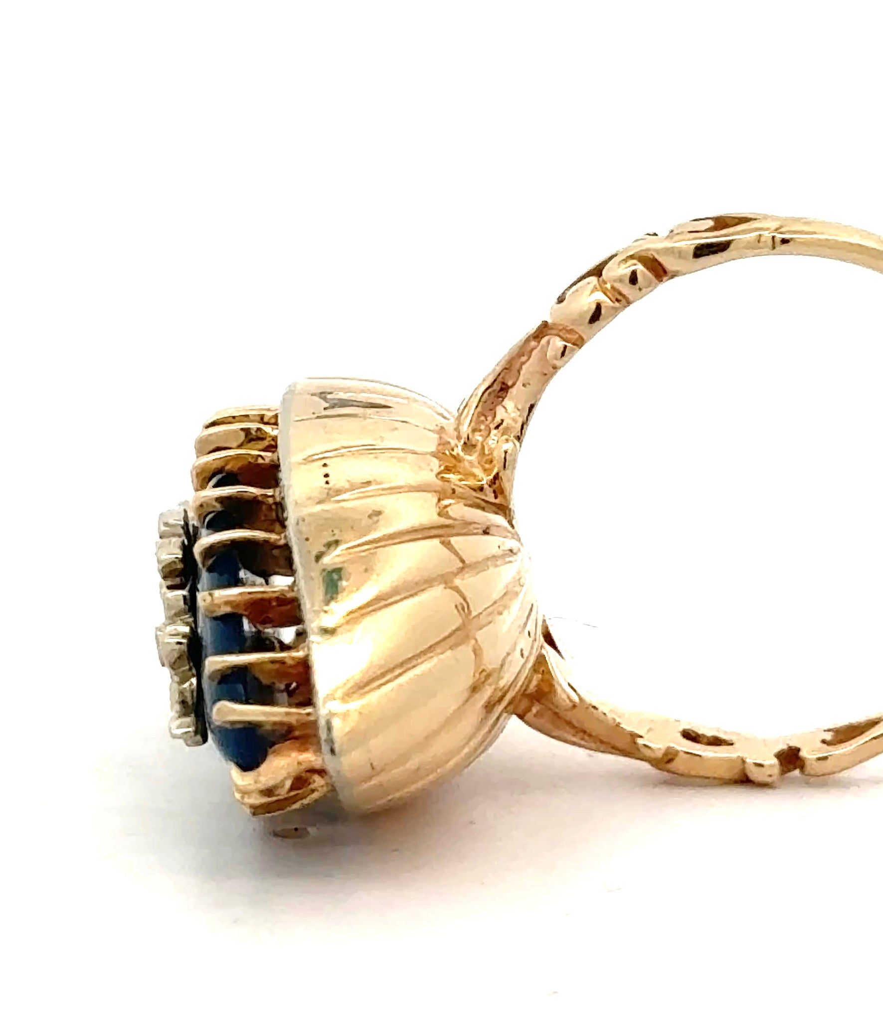 Estate Ring, 1 Cabochon Chalcedony, Old European Cut Diamonds 0.65cttw H-I SI1-SI2, 14K White/Yellow Gold 10.86g. All Weights Estimated.