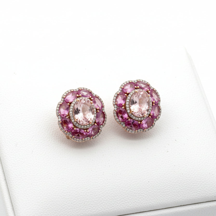 Marchisio Earrings, 2 Round Diamond 2.00 ct  G-H VS2-SI1,16 Pink Sapphire Oval 7.50 ct ,2 Kunzites Oval 3.50 ct  14K Rose Gold 9.00g. All Weights Estimated.