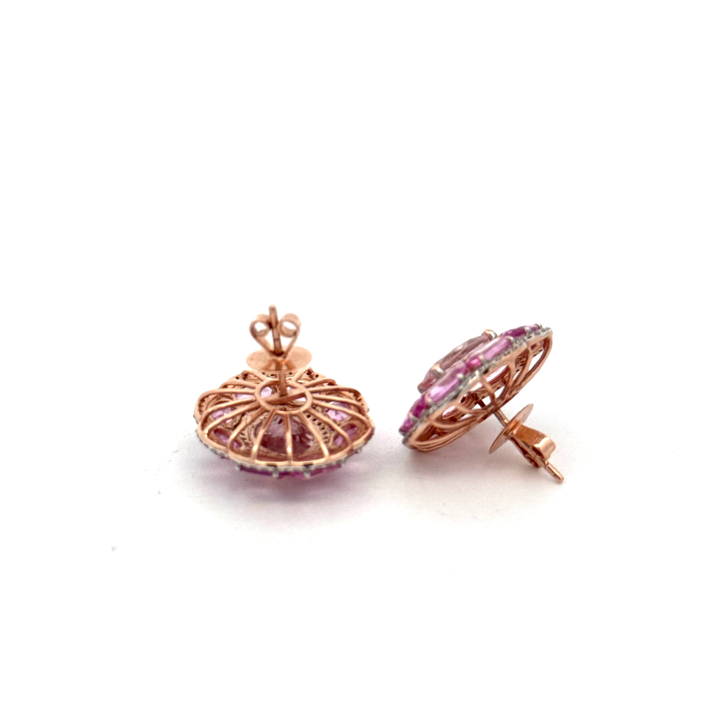 Marchisio Earrings, 2 Round Diamond 2.00 ct  G-H VS2-SI1,16 Pink Sapphire Oval 7.50 ct ,2 Kunzites Oval 3.50 ct  14K Rose Gold 9.00g. All Weights Estimated.