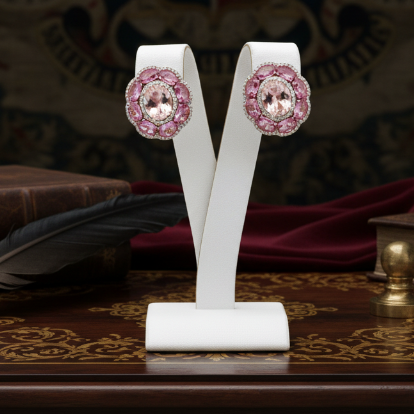 Marchisio Earrings, 2 Round Diamond 2.00 ct  G-H VS2-SI1,16 Pink Sapphire Oval 7.50 ct ,2 Kunzites Oval 3.50 ct  14K Rose Gold 9.00g. All Weights Estimated.