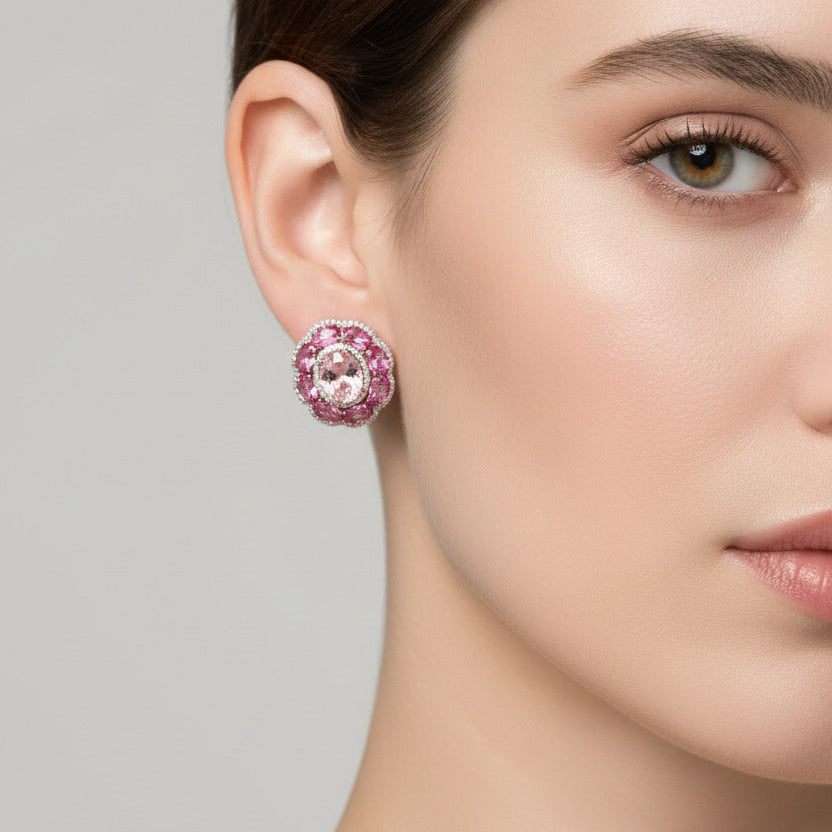 Marchisio Earrings, 2 Round Diamond 2.00 ct  G-H VS2-SI1,16 Pink Sapphire Oval 7.50 ct ,2 Kunzites Oval 3.50 ct  14K Rose Gold 9.00g. All Weights Estimated.