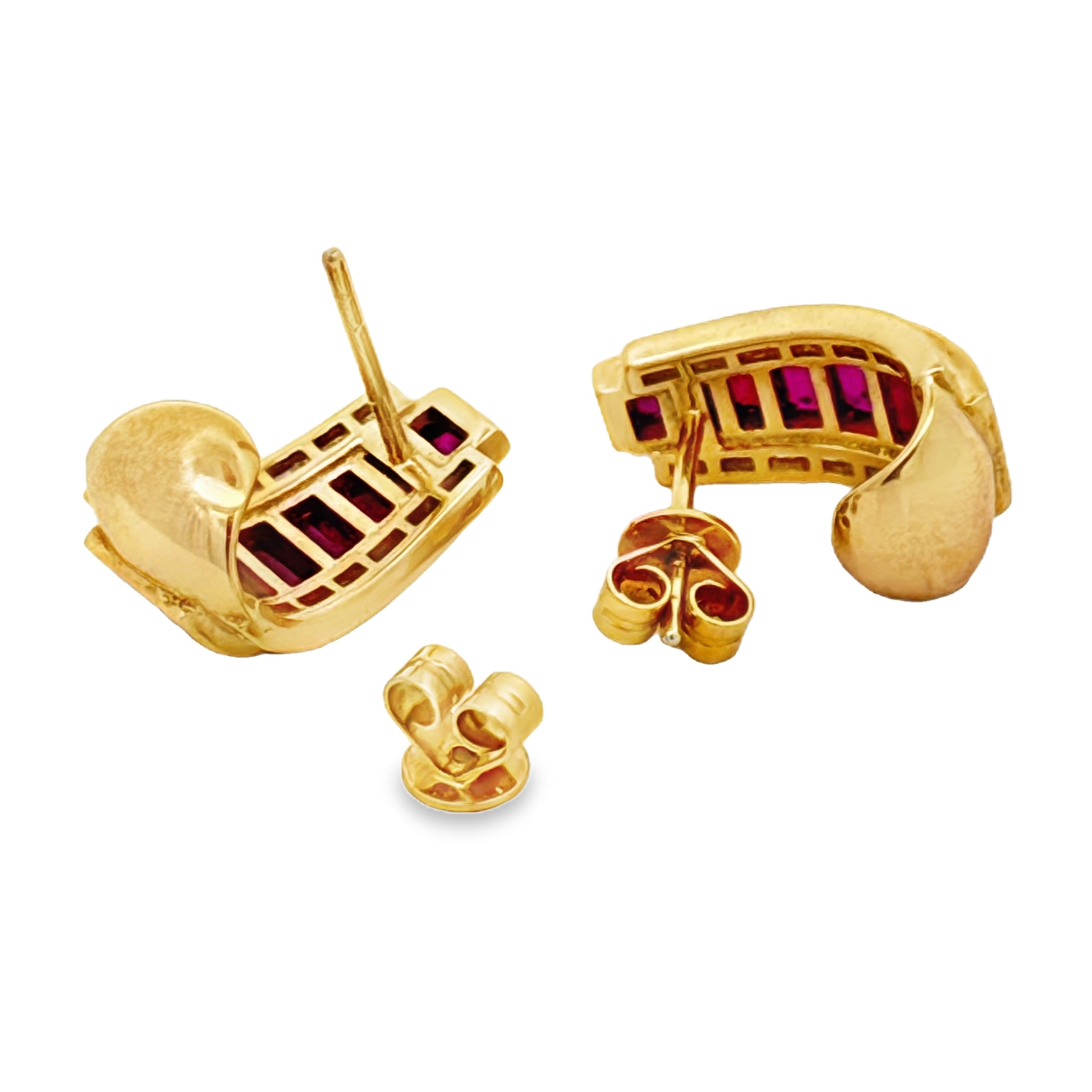 Designer Marchisio Earrings, Princess/Baguette Cut Diamonds 0.96cttw G-H VS2-SI, 14 Ruby French Cut 4.00cttw, 18K Yellow Gold 9.72g. All Weights Estimated.
