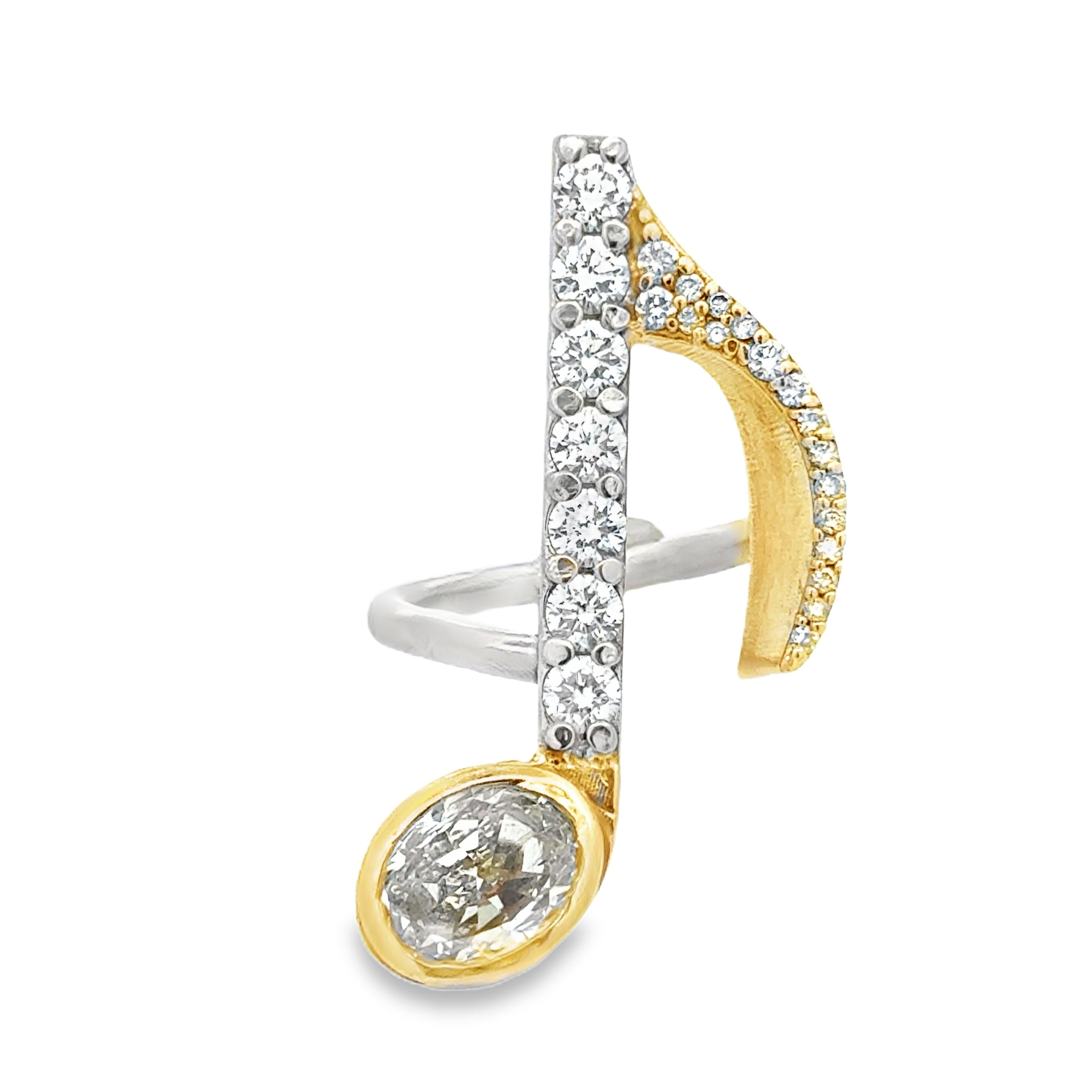 Custom Ring, 1 Oval Fancy Color Diamond 1.20 ct  Fancy Green-Yellow  SI2, Round Brilliant Cut Fancy Color Diamond 0.30 cttw.  FY SI1-SI2, Round Brilliant Cut Diamond 0.70 cttw  F SI1 14K White/Yellow Gold 6.86g (All Weights Estimated)