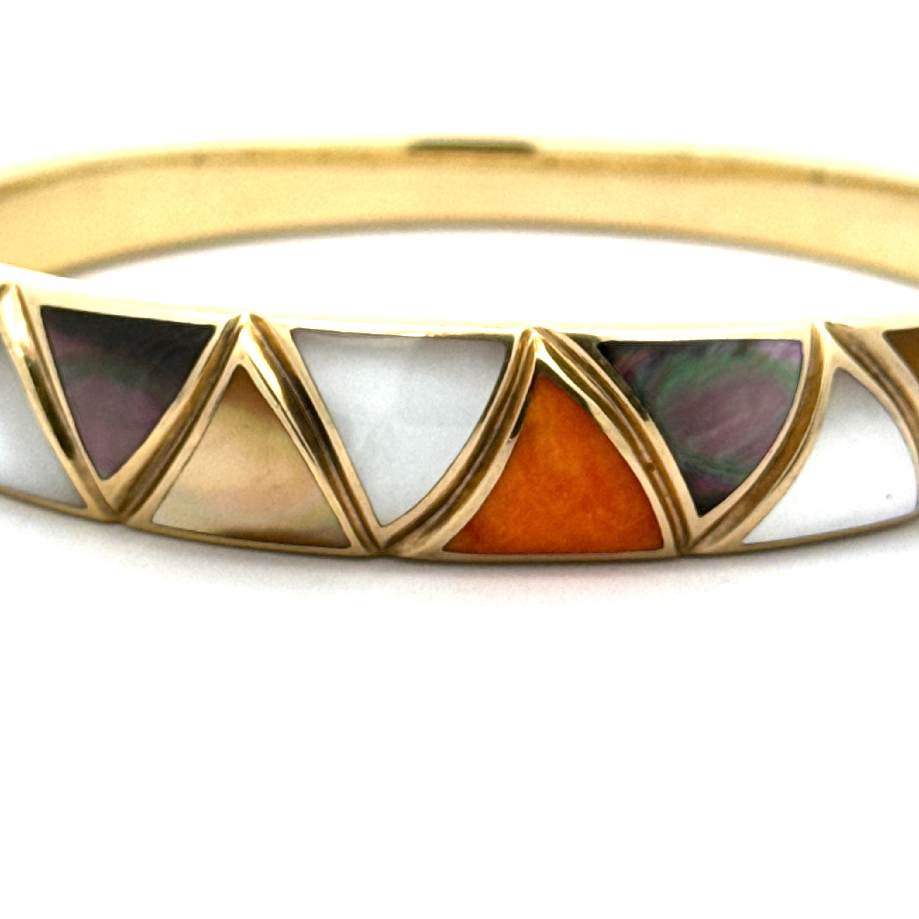 Asch Grossbardt Bangle, Mother of Pearl, 14K Yellow Gold 35.38g. All Weights Estimated.