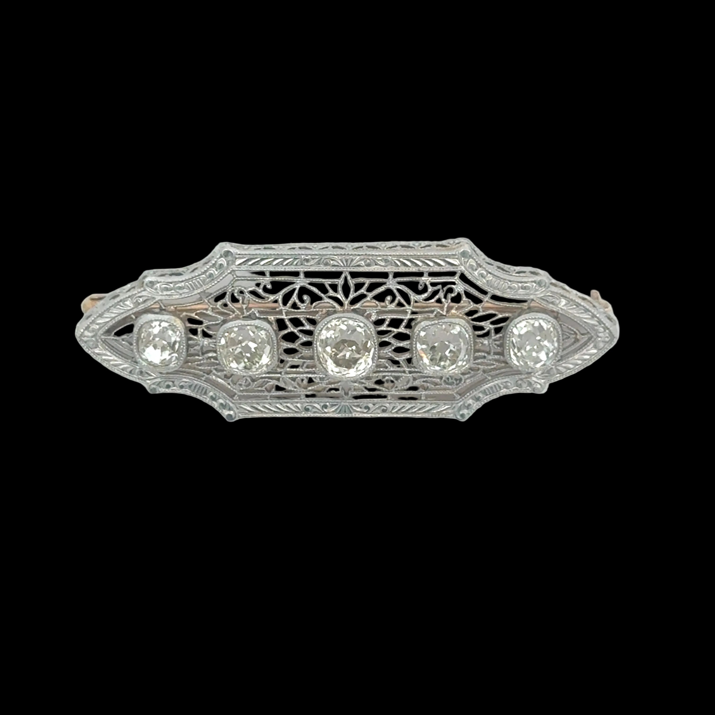 Brooch/Pendant, 5 Old Mine Cut Diamonds 2.50cttw G-I VS1-SI1, Platinum/14K Yellow Gold 5.81g. All Weights Estimated.