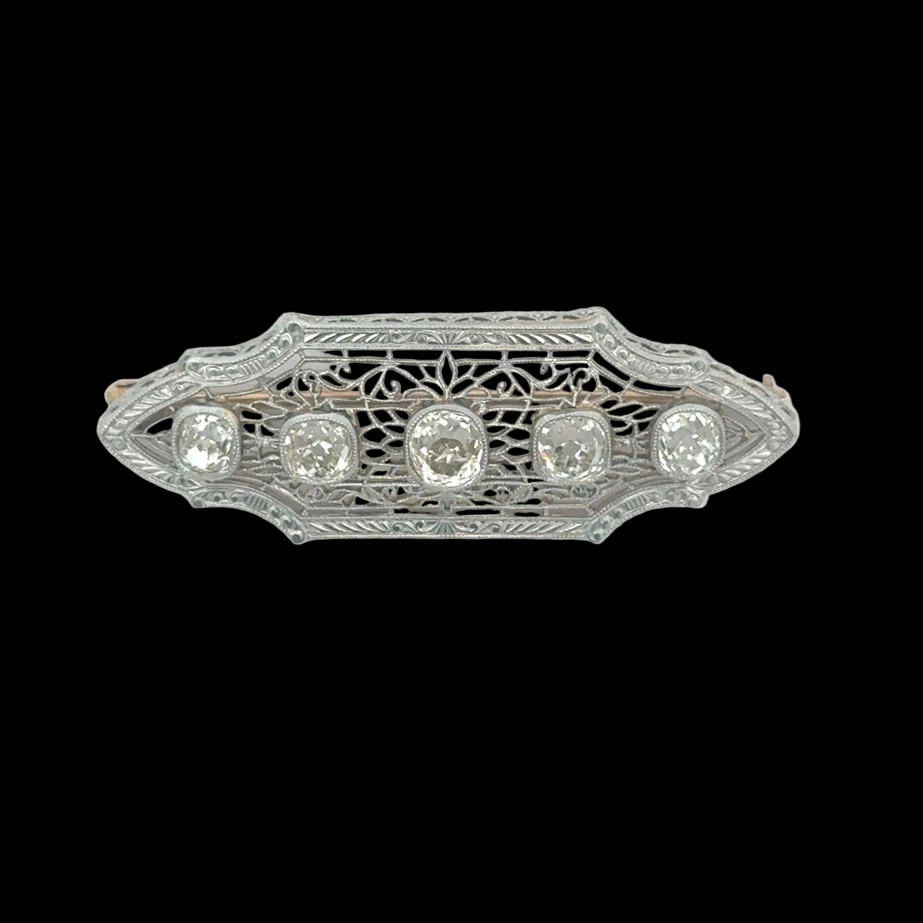 Brooch/Pendant, 5 Old Mine Cut Diamonds 2.50cttw G-I VS1-SI1, Platinum/14K Yellow Gold 5.81g. All Weights Estimated.