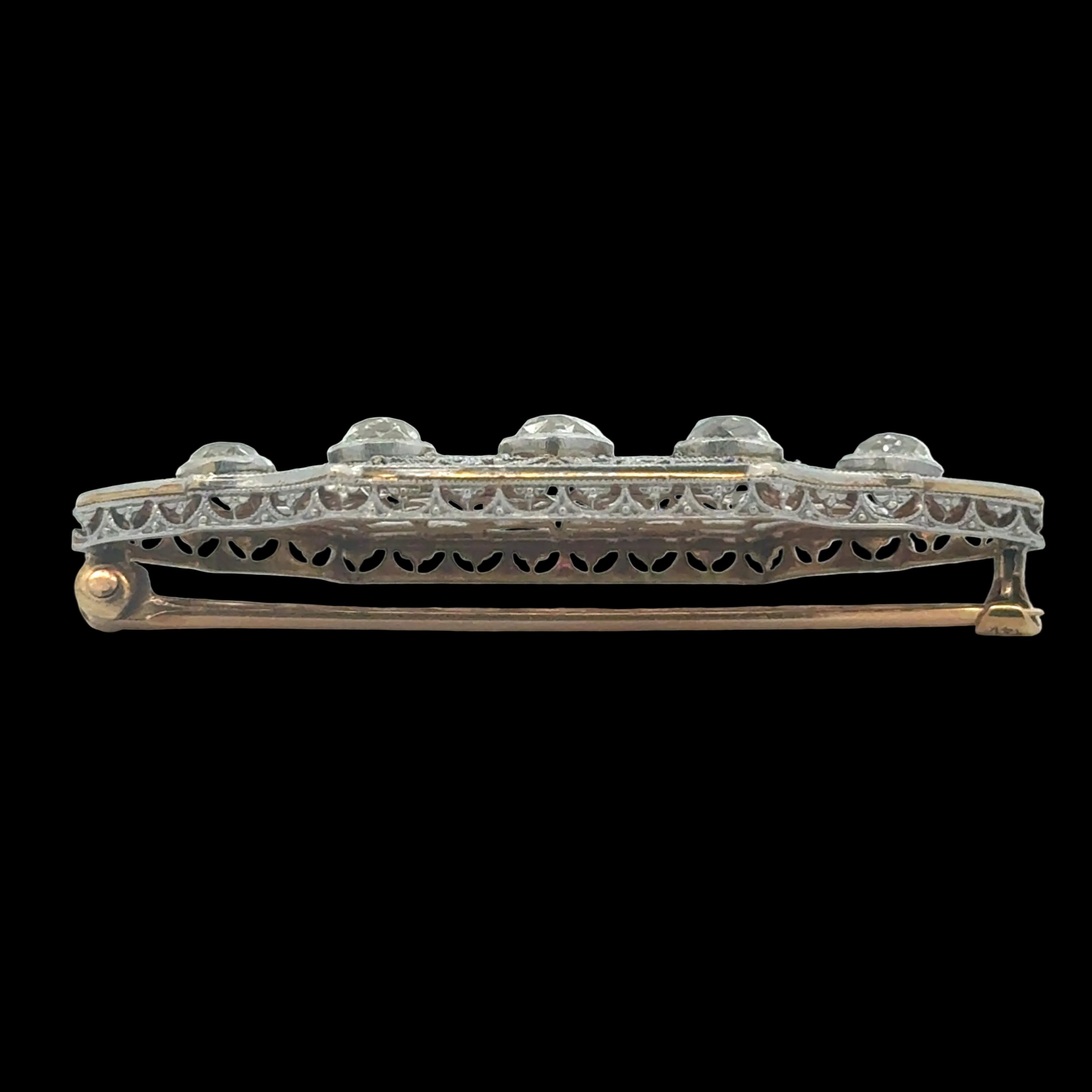 Brooch/Pendant, 5 Old Mine Cut Diamonds 2.50cttw G-I VS1-SI1, Platinum/14K Yellow Gold 5.81g. All Weights Estimated.