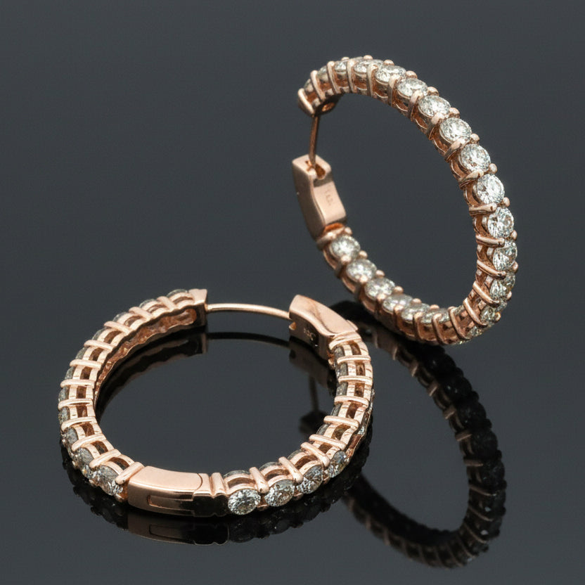 Hoop Earrings, 38 Round Brilliant Cut Diamondd 7.00cttw, 14K Rose Gold. All Weights Estimated.