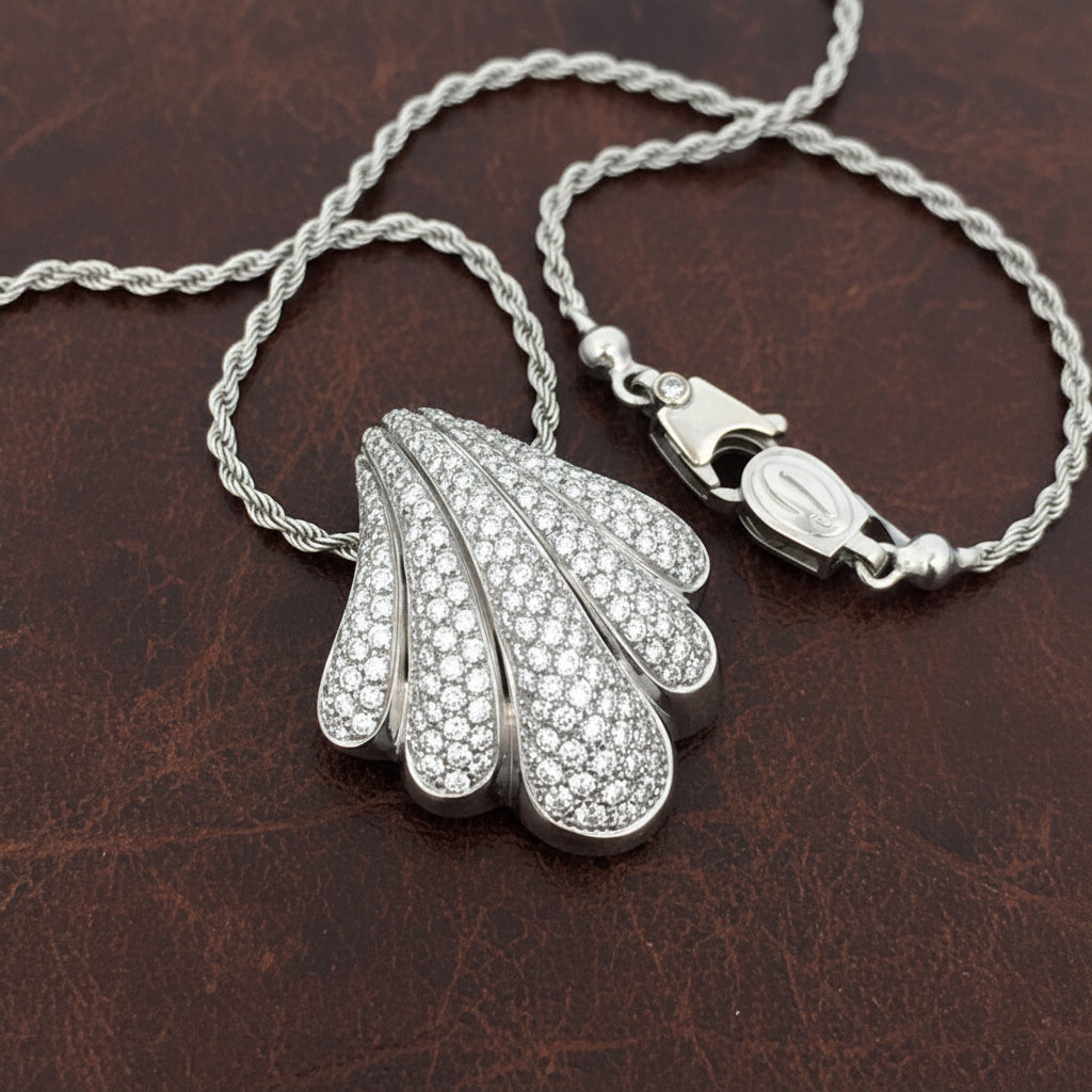 Casa Damiani Necklace Round Brilliant Cut Diamond 3.00 ct  18K White Gold 18.76g 20.5" Chain