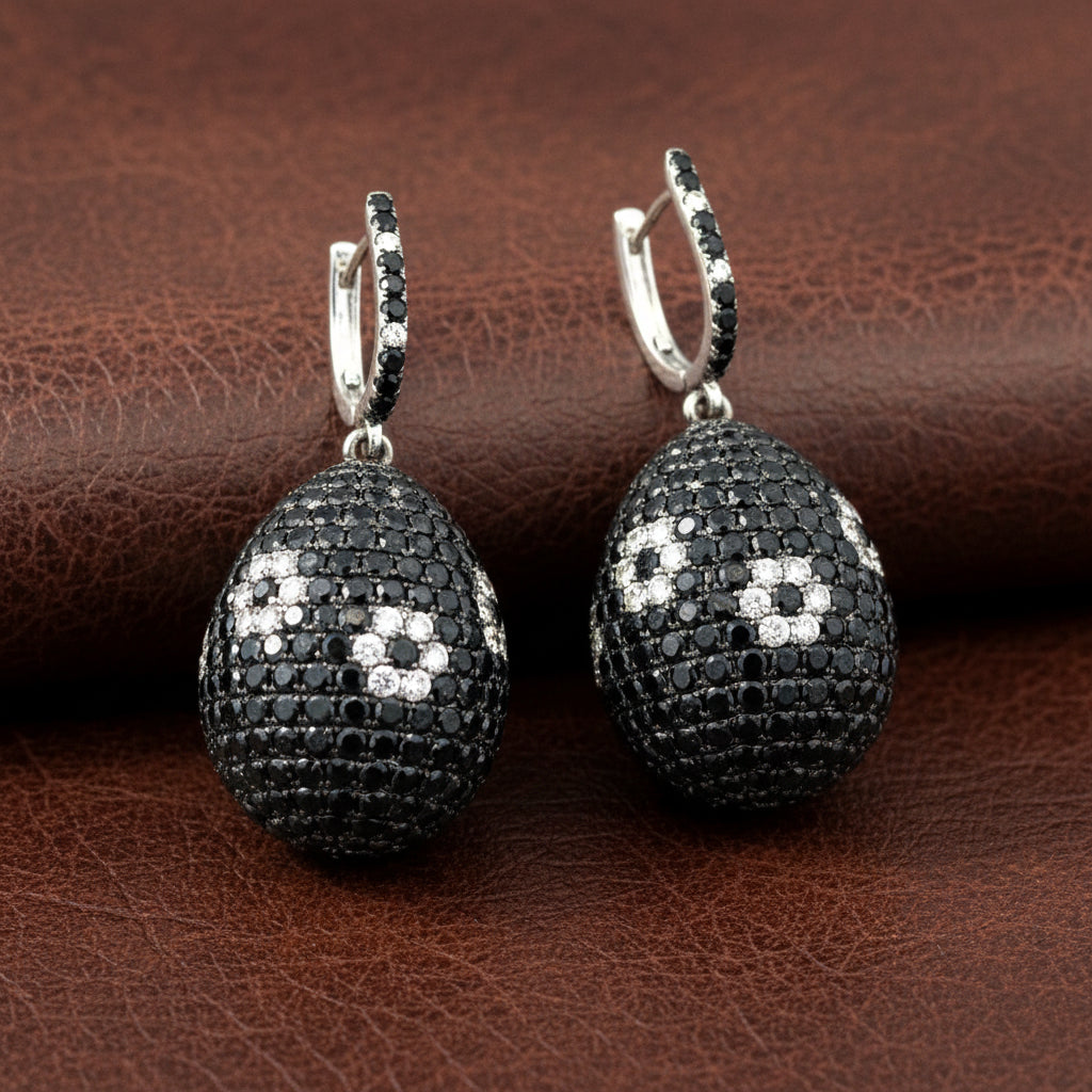 Estate Earrings, Round Brilliant Cut Diamond 3.35 ct  G-H VS2-SI1, Round Brilliant Cut Diamond 20.00 ct  Black 18K White Gold 31.45g