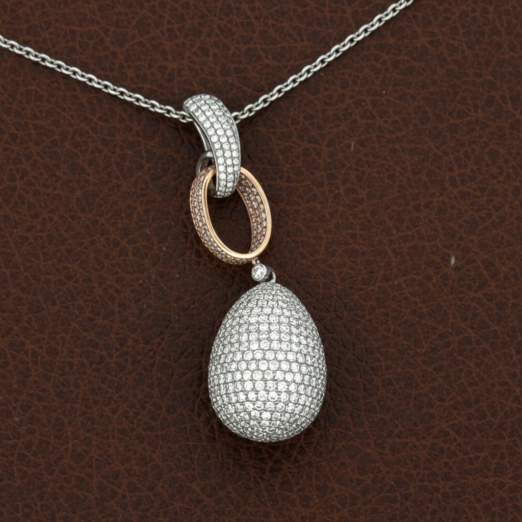 Designer AKMS Necklace Round Brilliant Cut Diamond 9.44 ct  G-H VS1-SI1 18K W/Y/R 28.00g
