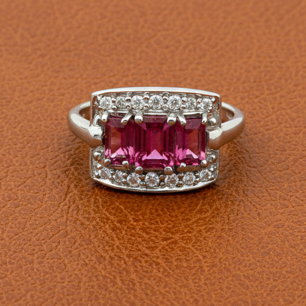 Designer Ring, 14 Round Brilliant Cut Diamond 0.30 cttw G-H VS1,3 Tourmaline Emerald Cut 1.50 cttw  14K White Gold 7.99g. All weights estimated.