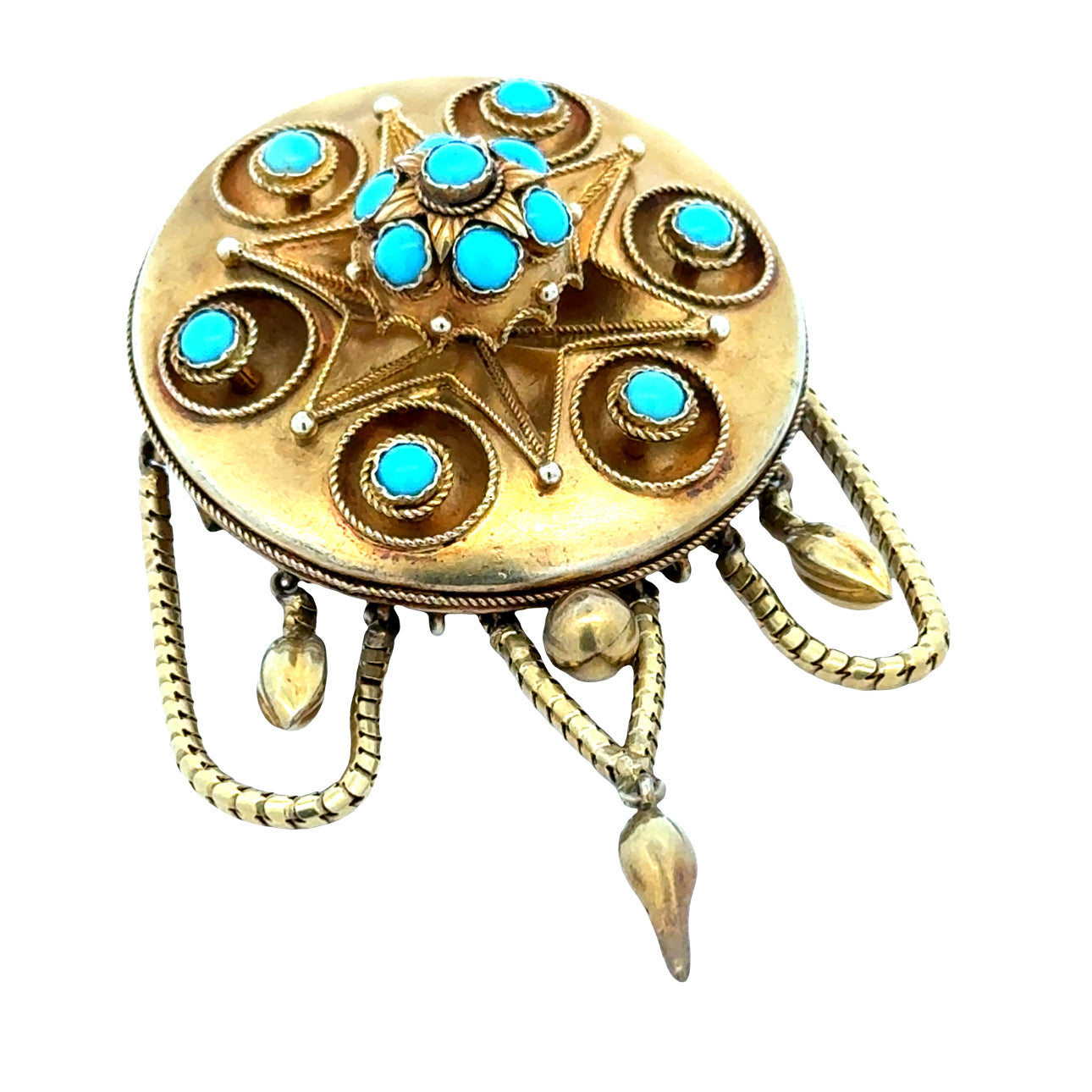 Estate Ring, 13 Turquoise  Cabochon 14K Yellow Gold 24.46g. All weights estimated 