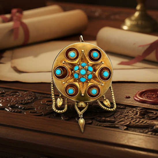 Estate Ring, 13 Turquoise  Cabochon 14K Yellow Gold 24.46g. All weights estimated 