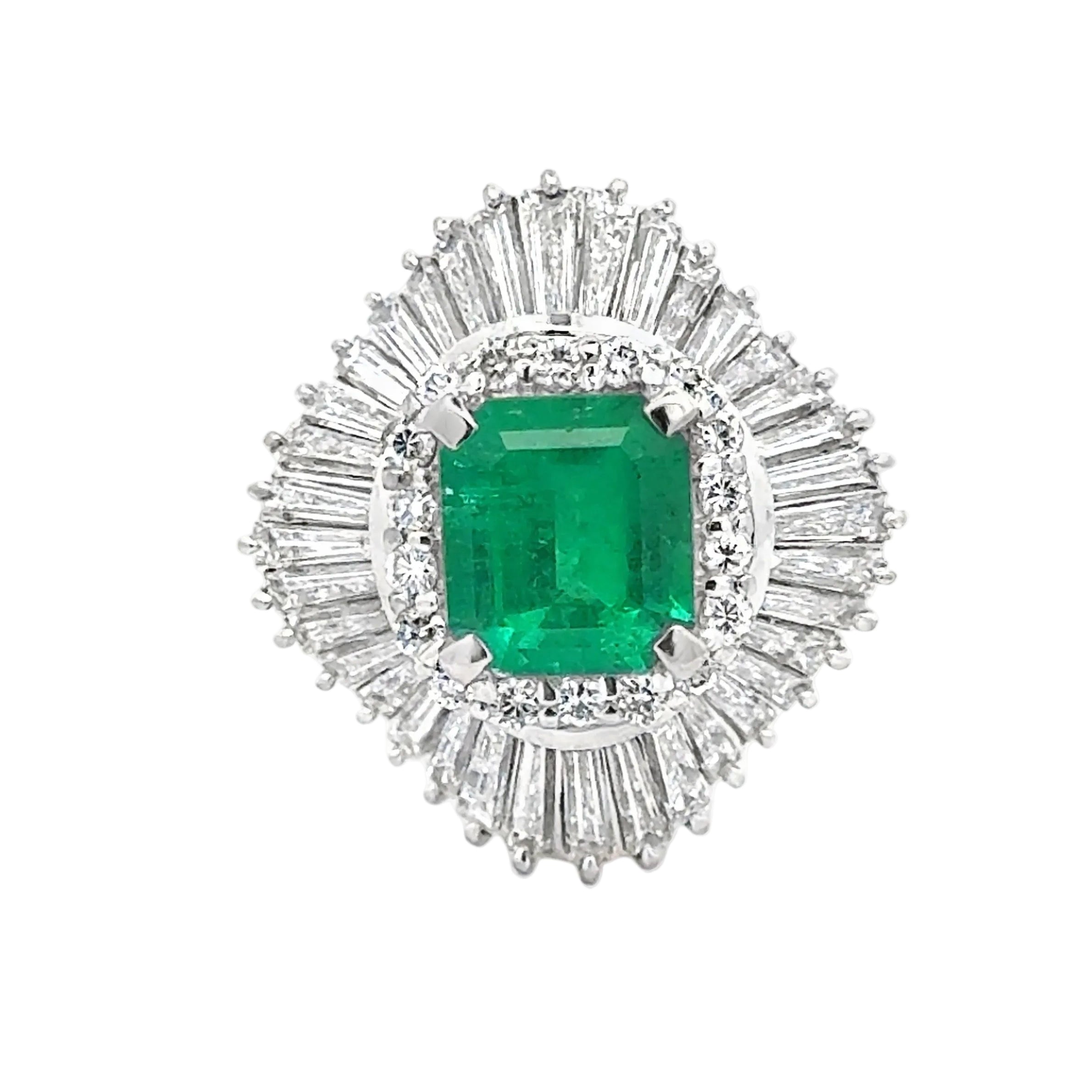 Estate Ring, Mixed Cut Diamond 2.48cttw G-H VS2-SI1, 1 Emerald Emerald Cut 2.03ct Colombia F1 GIA #751881452, Platinum 12.81g. All weights estimated.