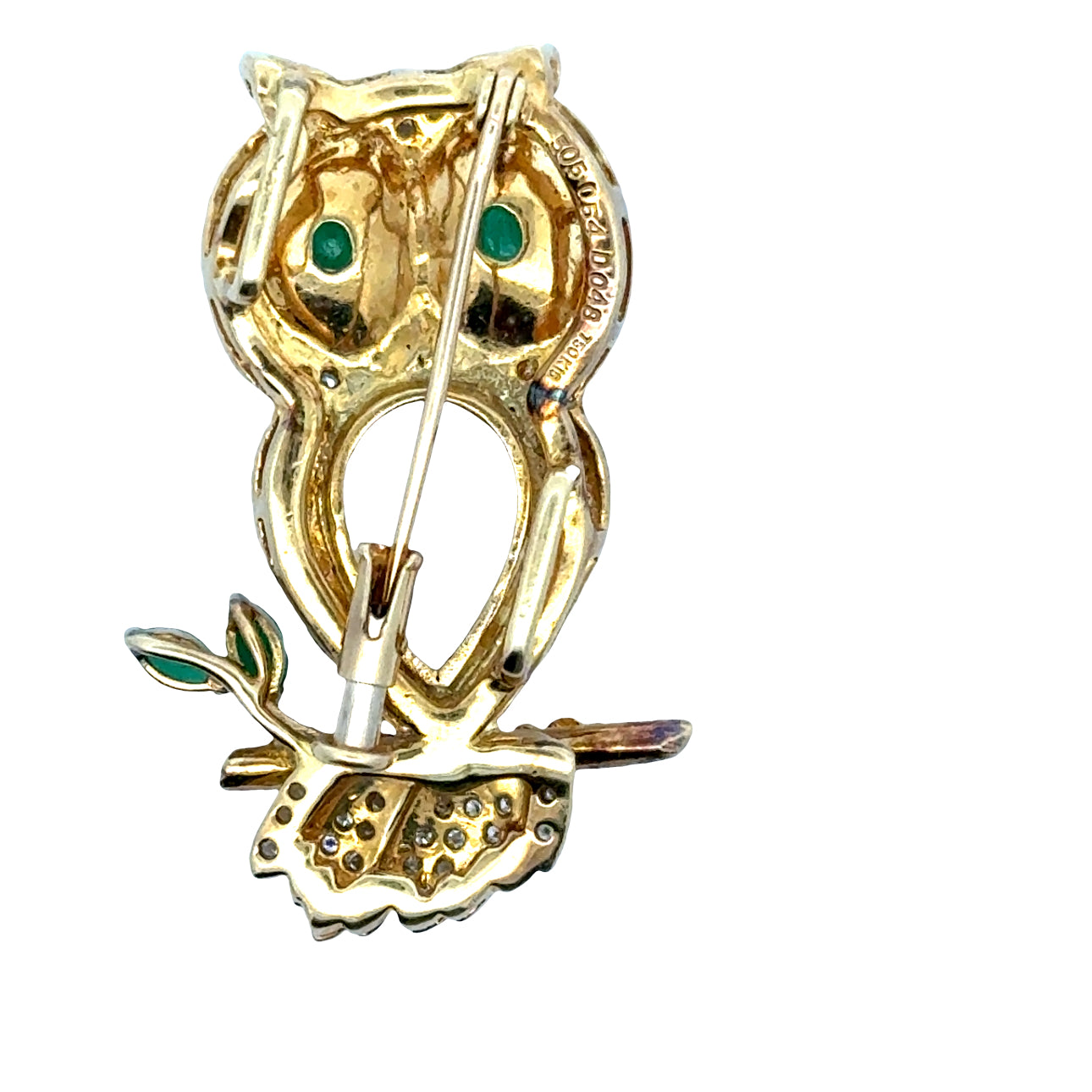 Estate Brooch/Pendant, Round Brilliant Cut Diamond 0.48cttw  G-H VS1-SI1, Emerald Mixed Cut (Marquise/Cabochon) 0.54ct , Rock Crystal Pear Shape 18K Yellow Gold 11.35g