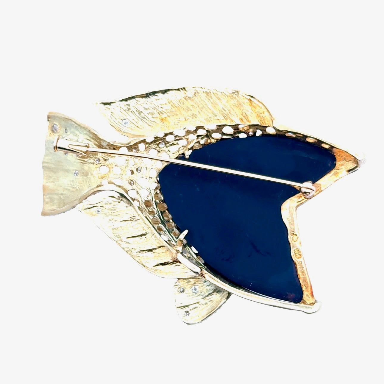 Estate Italian Brooch/Pendant, Round Brilliant Cut Diamond 0.71cttw  G-H VS2-SI2,1 Ruby Cabochon 0.49 ct , Onyx Carved 18K Yellow Gold 27.99g