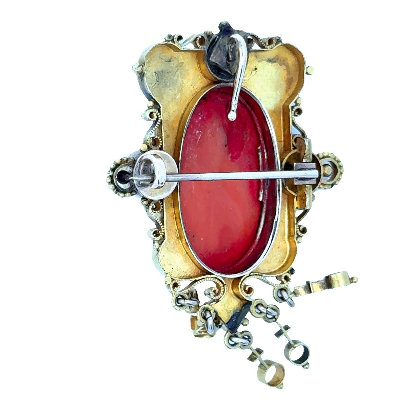 Estate Brooch/Pendant1 Carved Coral Cameo Oval 14K Yellow Gold 13.17g. All weights estimated