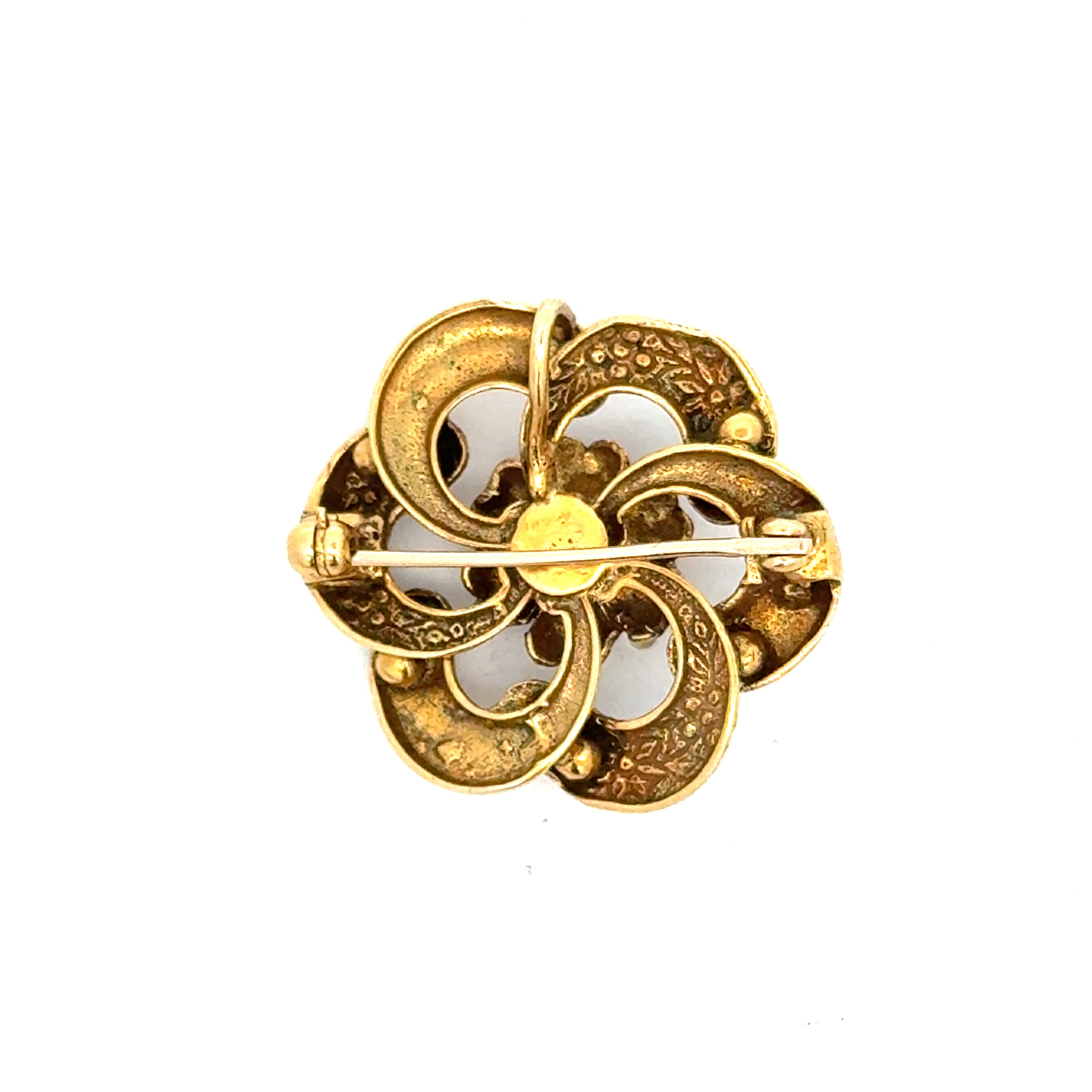 Estate Brooch/Pendant, Old European Cut Diamond 0.06ct  I I1, White Enamel 14K Yellow Gold 6.44g. All weights estimated