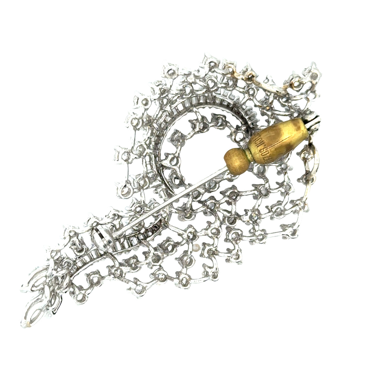 Estate Brooch/Pendant, 40 Baguette Cut Diamond 1.08 cttw  H-I SI1-SI2, 81 Old European Cut Diamond 4.00 cttw  H-I SI1-SI2, 3 Marquise Cut Diamond 1.00 cttw  H-I SI1 14K White Gold 17.10g. All weights estimated.