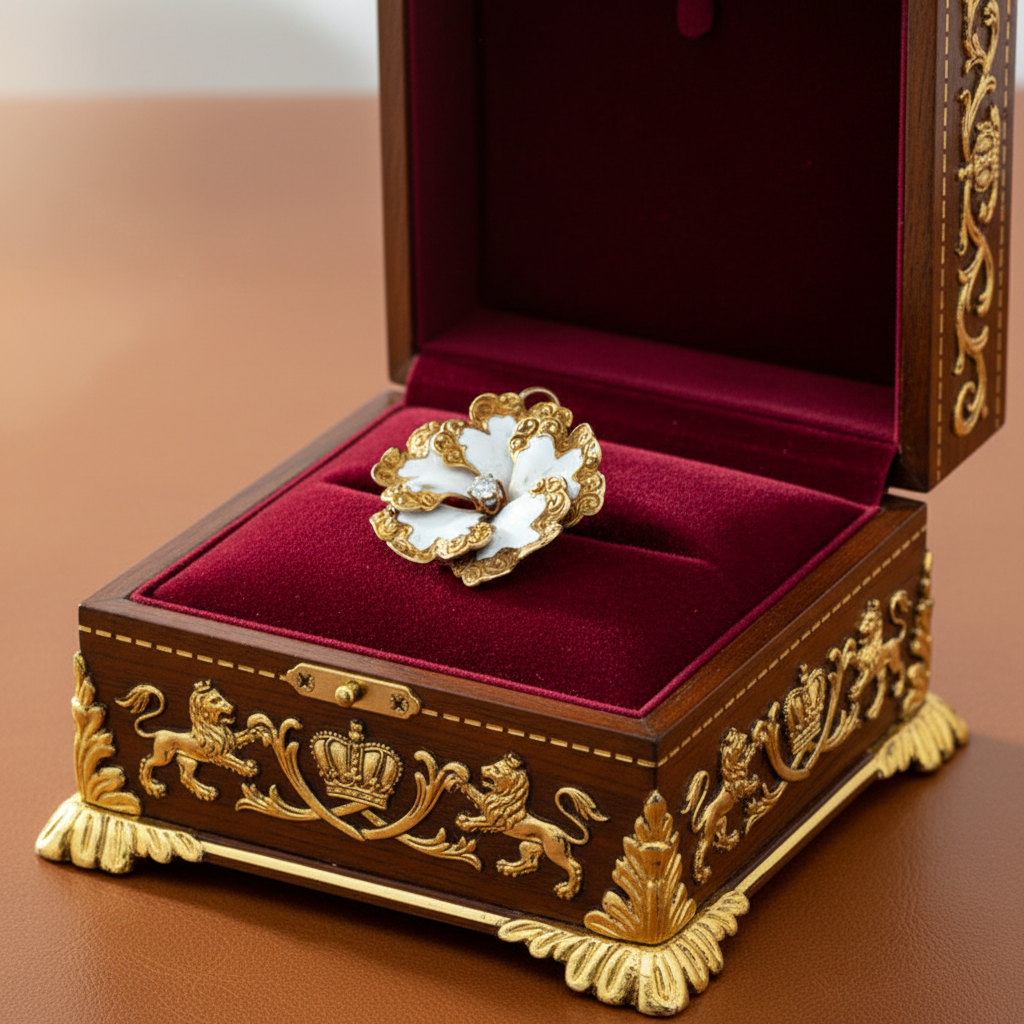 Estate Brooch/Pendant, Old European Cut Diamond 0.06ct  I I1, White Enamel 14K Yellow Gold 6.44g. All weights estimated