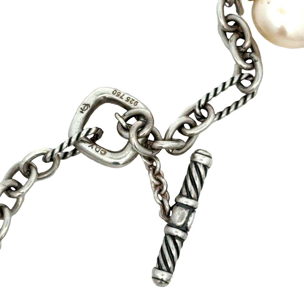 David Yurman Necklace, Square Cut Diamond 0.33 cttw  H-I SI1,7 Freshwater Pearl, Mother of Pearl 18K/Silver Yellow Gold 56.65g. All weights estimated.