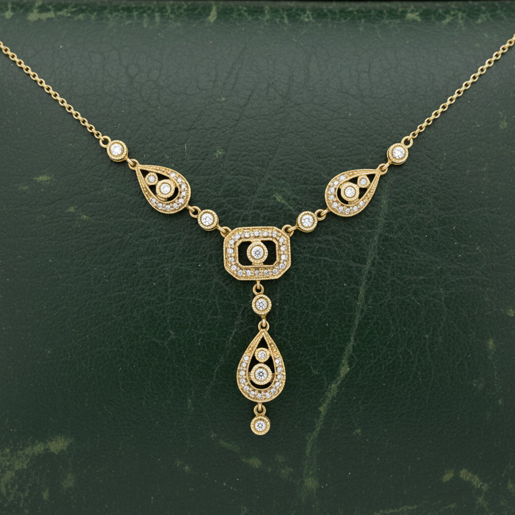 Estate Necklace, 60 Round Brilliant Cut Diamonds 0.40cttw G-H VS2-SI1, 14K Yellow Gold 6.07g. All Weights Estimated.