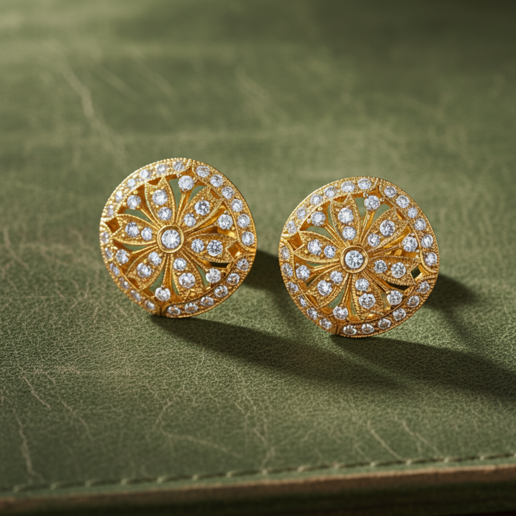 Estate Earrings, Round Brilliant Cut Diamonds 0.96cttw G-H VS2-SI1, 18K Yellow Gold 6.78g. All Weights Estimated.