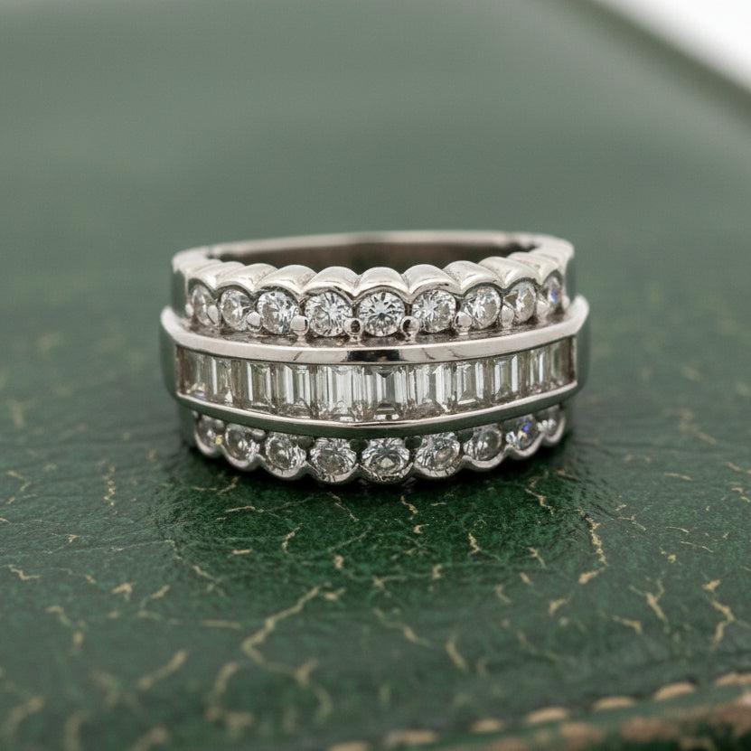 Estate Ring, Round/Baguette Cut Diamonds 1.50ct G-H VS1-SI1, Platinum 10.57g. All Weights Estimated.