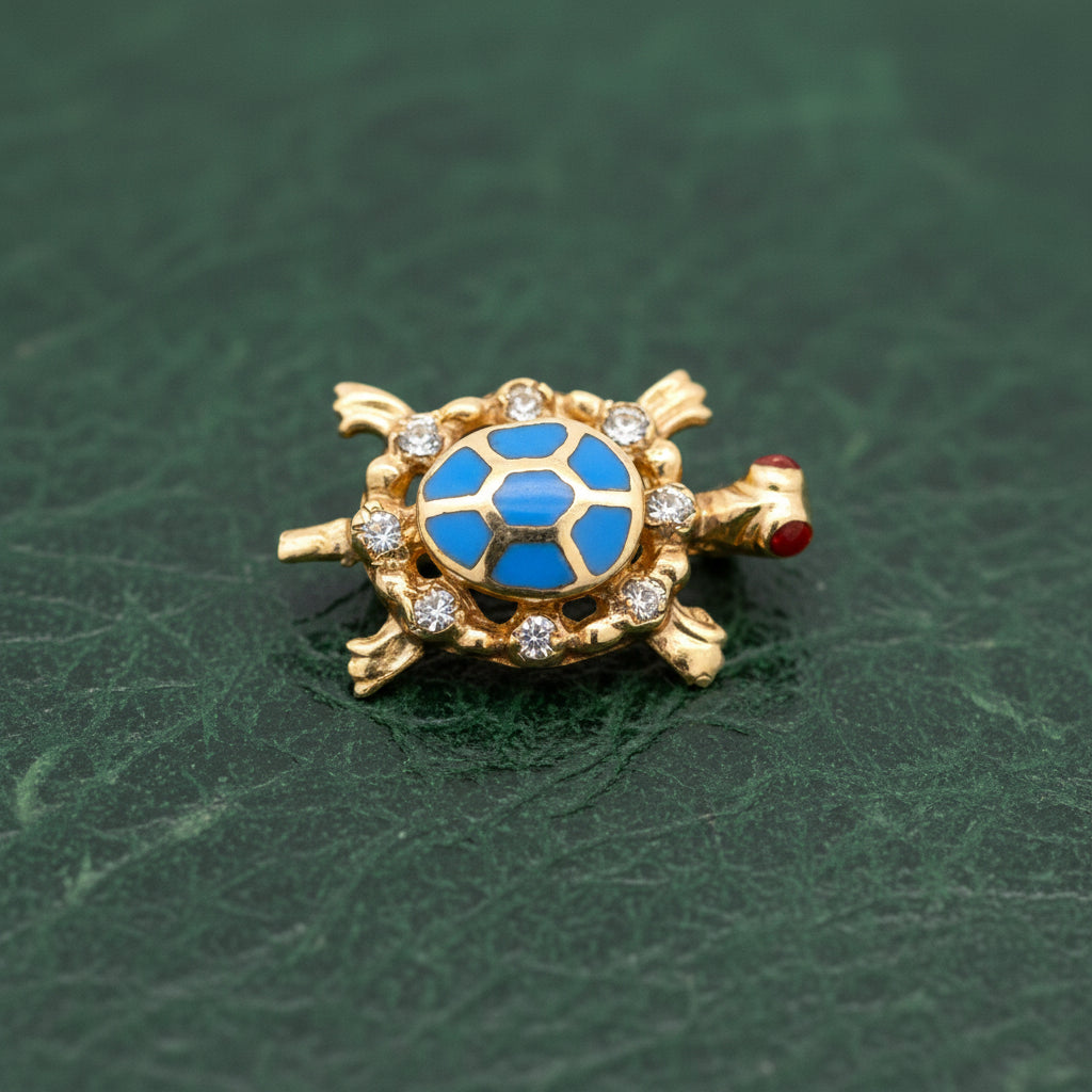 Designer Pendant, 8 Round Brilliant Cut Diamond 0.25cttw G-H VS2-SI1, 2 Garnet Cabochon 0.05cttw , Enamel Blue 14K Yellow Gold 2.21g. All weights Estimated