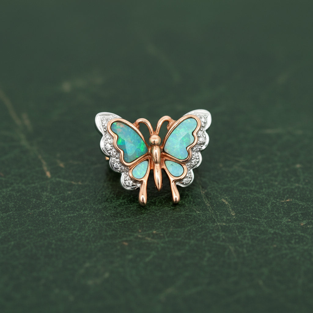 Estate Pendant, Round Brilliant Cut Diamond 0.05cttw H-I SI1, Opal, 14K White/Yellow Gold 2.60g. All Weights Estimated.
