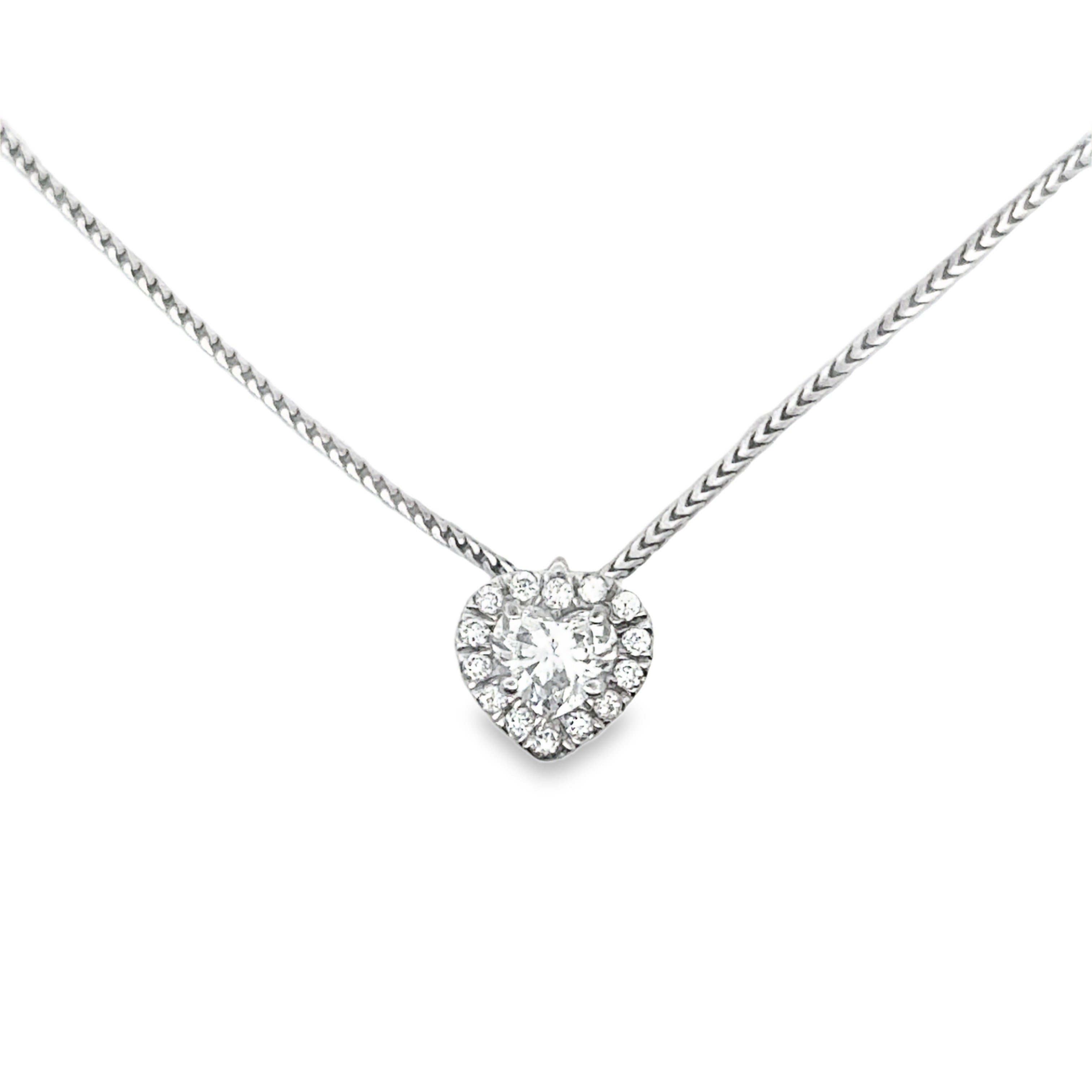 Estate Necklace, 1 Heart Shape Diamond .50ct SI1, 14 Round Brilliant Cut Diamond 0.75 cttw  G-H VS2-SI2 14K White Gold 3.53g. All weights estimated
