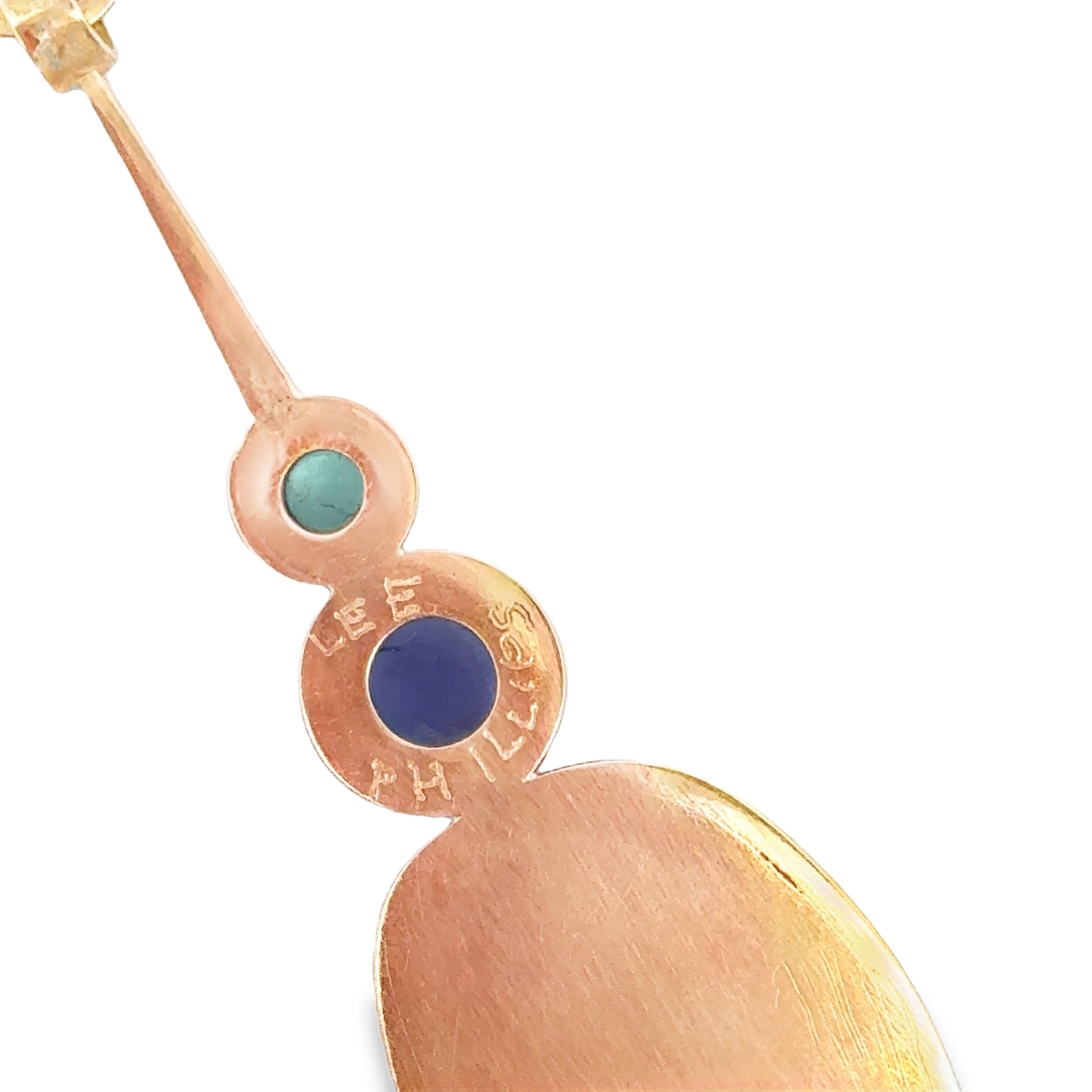 Designer Lee Philips Necklace, 1 Round Brilliant Cut Diamond 0.15ct  H SI1, Black Opal 31x34mm, 7 Iolite Cabochon 2.00 cttw, 4 Aquamarine Cabochon 1.00cttw,  14K Yellow Gold 26.27g. All weights estimated.
