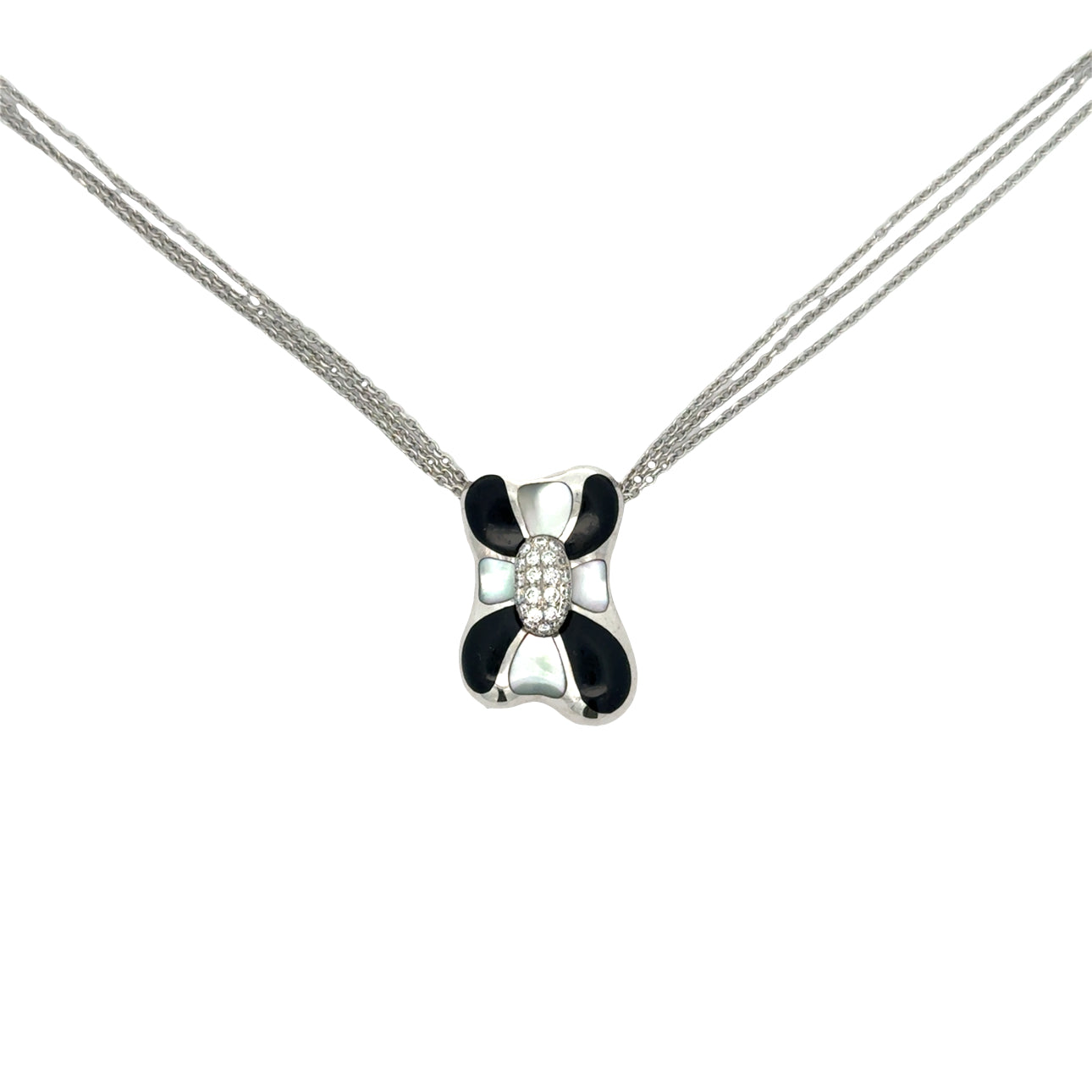 Designer Asch Grossbardt Pendant, Round Brilliant Cut Diamond 0.25ct  G-H VS2-SI1, Onyx, Mother of Pearl 14K White Gold 6.74g. All weights estimated.