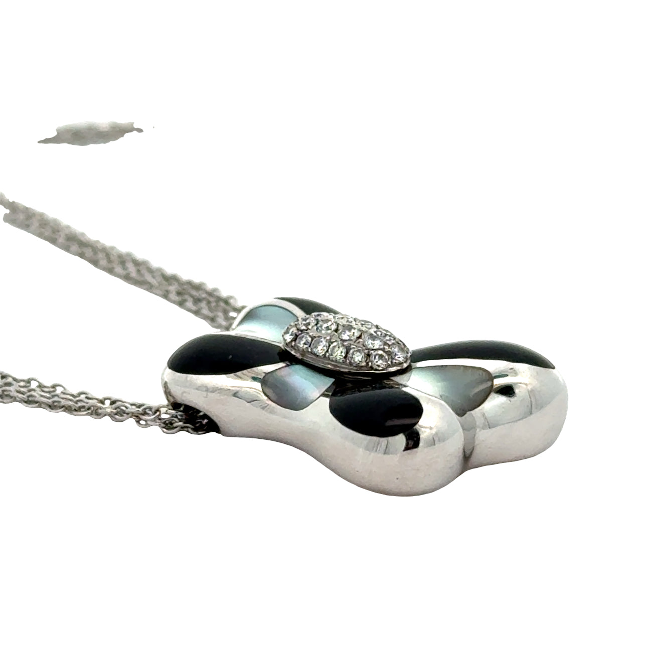 Designer Asch Grossbardt Pendant, Round Brilliant Cut Diamond 0.25ct  G-H VS2-SI1, Onyx, Mother of Pearl 14K White Gold 6.74g. All weights estimated.