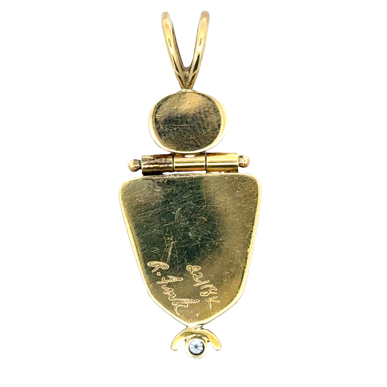 Designer Ricky Frank Pendant, 1 Round Brilliant Cut Diamond 0.05ct G VS2, 1 Oval Opal 2.00ct, 1 Cloisonne 18K/22K Yellow Gold 7.42g. All weights estimated.